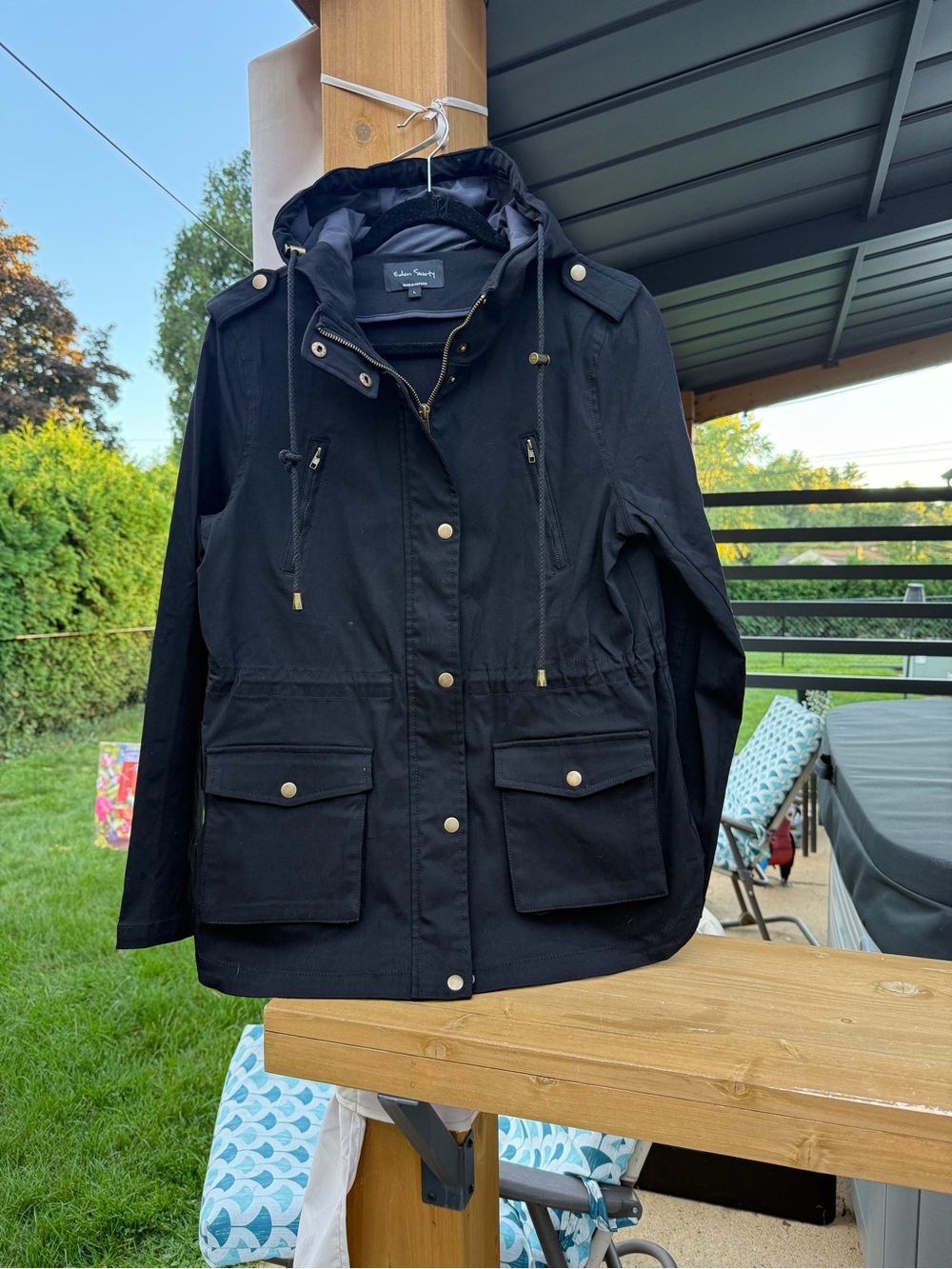 Eden Society Black Hooded Utility Anorak Jacket - Gold Hardware - Size L (EUC)